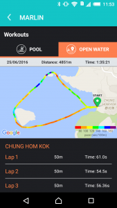 Reviewing swim data after swimming an open water route