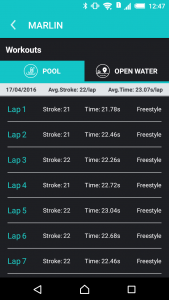 Reviewing pool swim data on the App