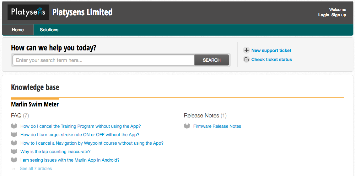 Screenshot for Support Website